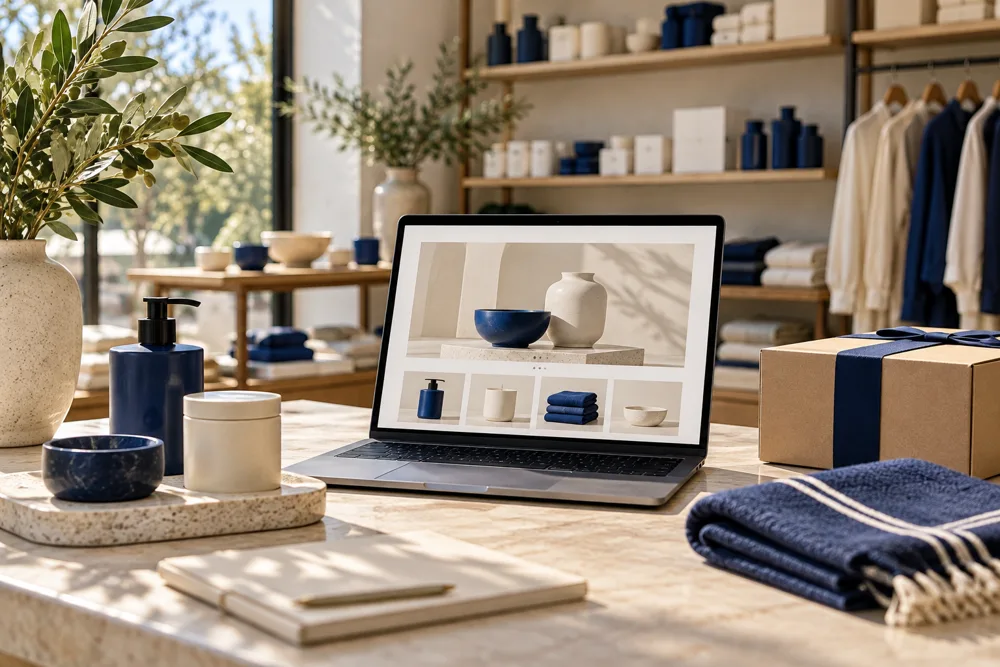Illustrative ecommerce product and retail workspace