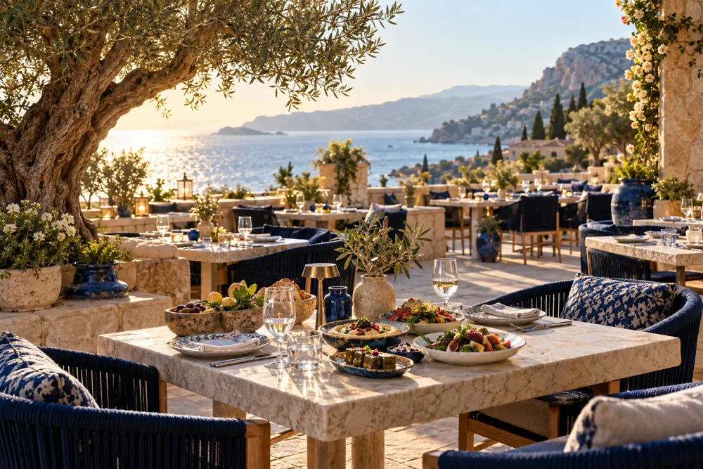 Illustrative Mediterranean hospitality terrace